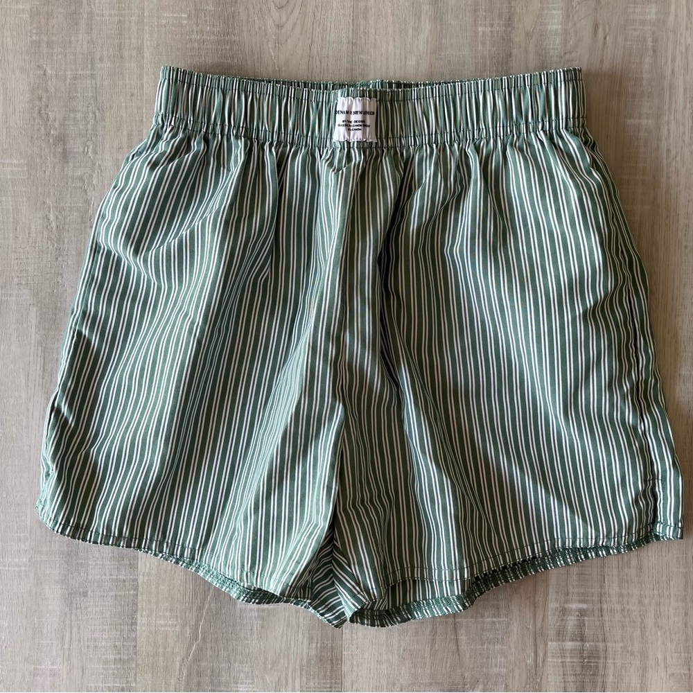 SHEIN Olive Green and White Striped Shorts with Elastic Waistband Size XS